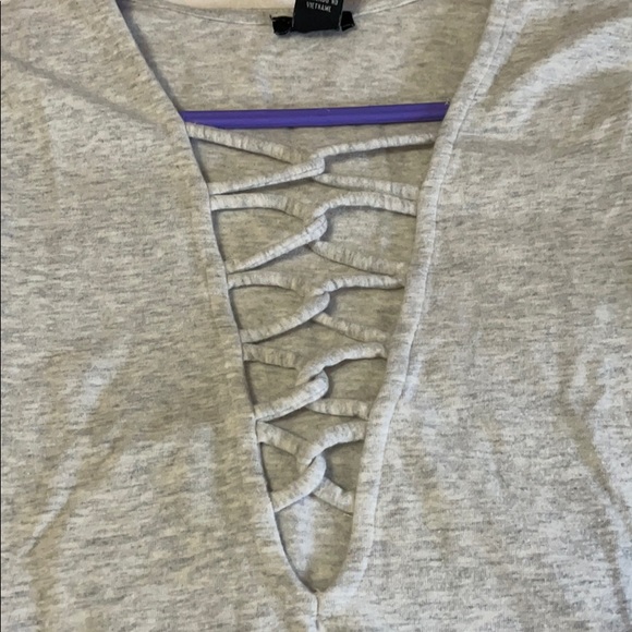 FOREVER21 light grey marl 3/4 cropped top - Picture 2 of 3